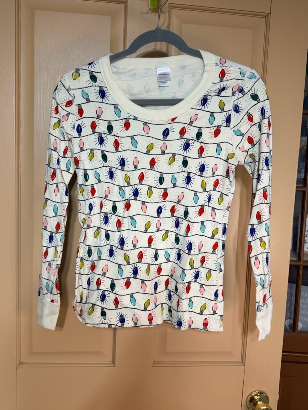 Hanna Andersson Cream Top with Red, Blue, Green and Pink Light‎ Bulb Print